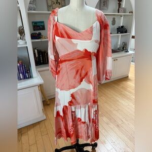 FARM Rio Coral and White Floral Long Sleeve Dress